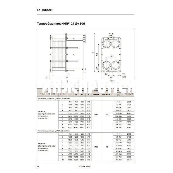 Разборный пластинчатый теплообменник НН№121, Ридан