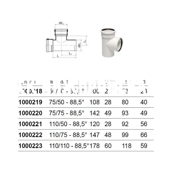 Тройник канализационный двухраструбный 88,5°, Uponor Decibel