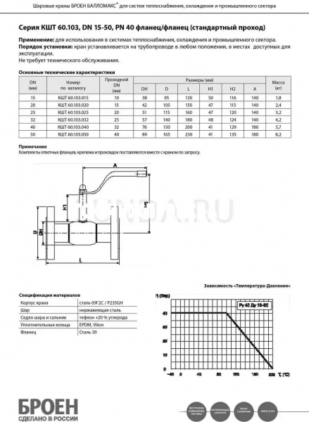 Шаровой стальной кран фланец/фланец, с рукояткой, Ду 15-50 Ру 40, Broen Ballomax